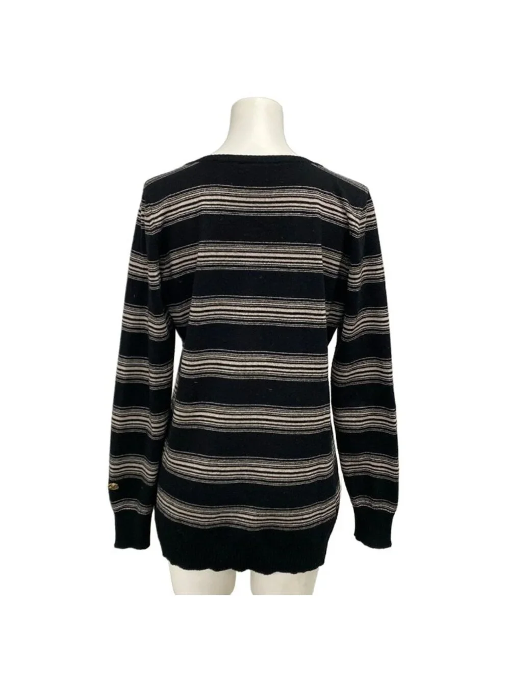 Chanel Long Sleeve Sweater 38 M Black Beige Border Cashmere